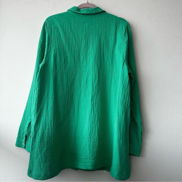 J. Jill Cotton-Gauze Split-Hem Tunic in green - Picture 6 of 7